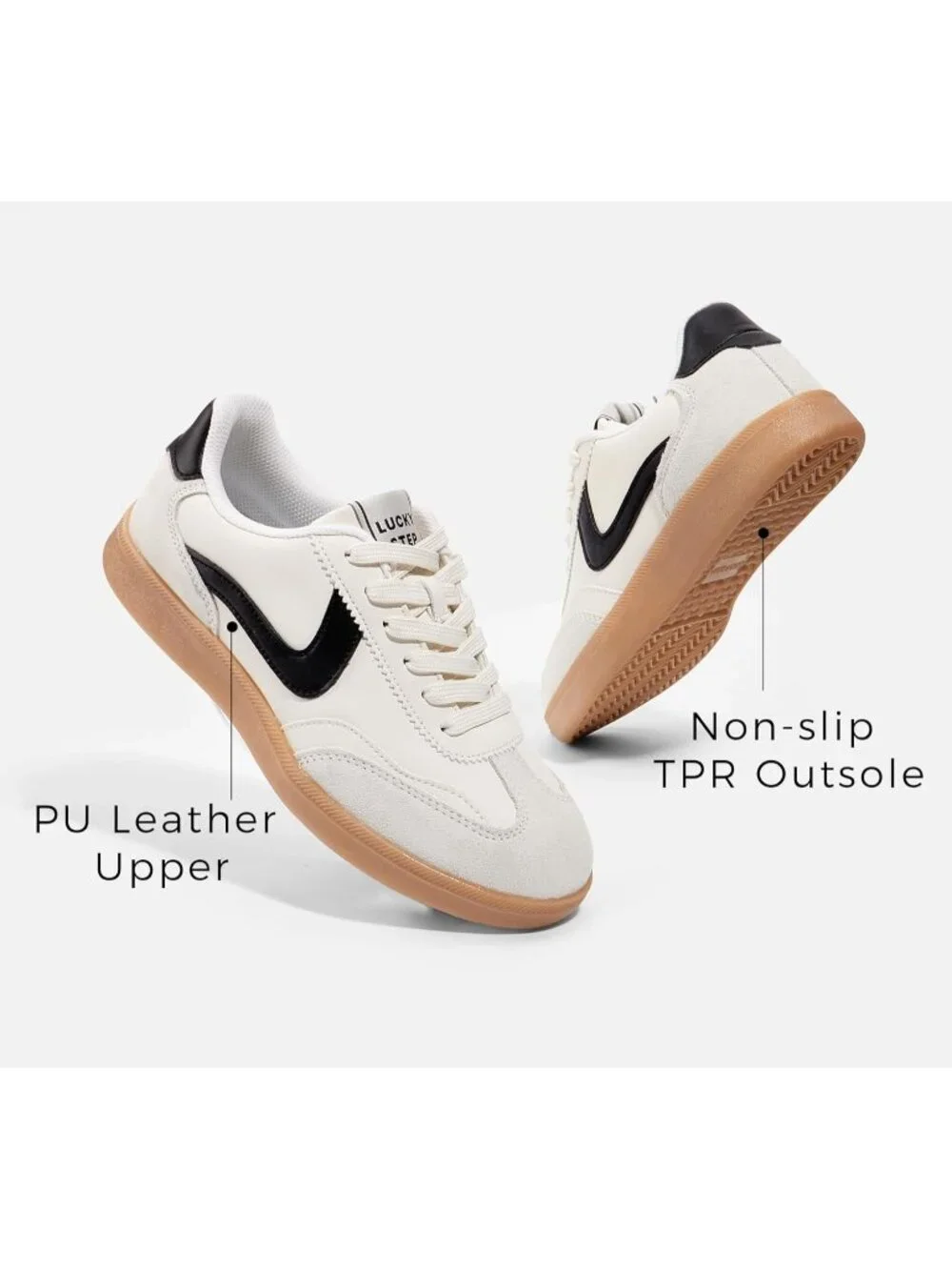 Women's Black/Beige/Grey Classic Fashion Skate No Slip Lace Up Walking Sneaker